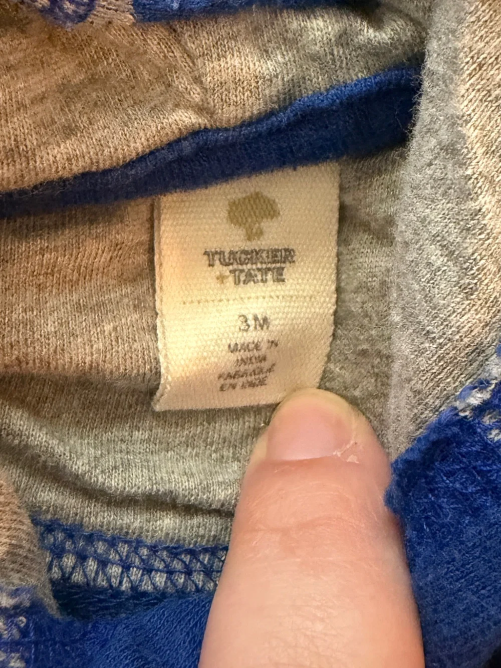 Tucker + Tate Blue and Gray Striped Hooded Baby Romper